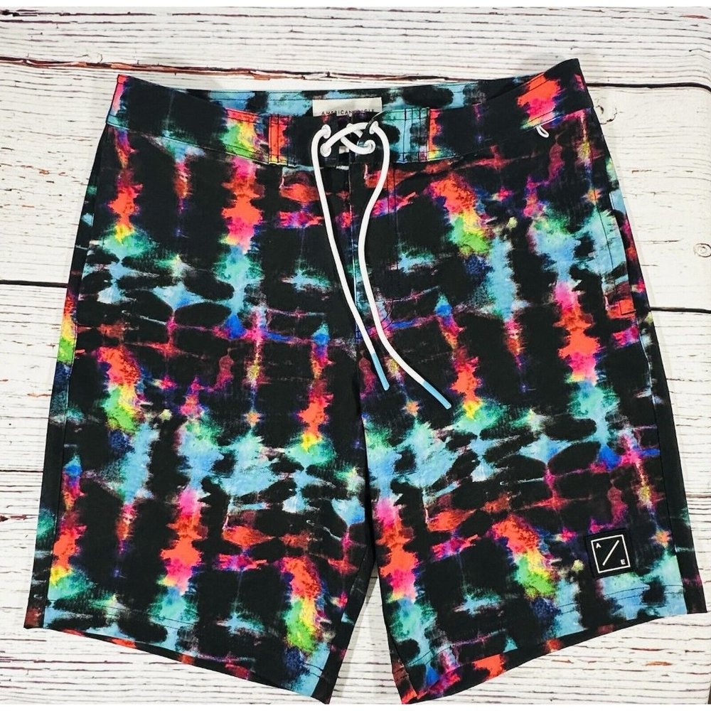 AE American Eagle Swim Trunks Board Shorts Mens Medium Tie Dye Pockets Travel